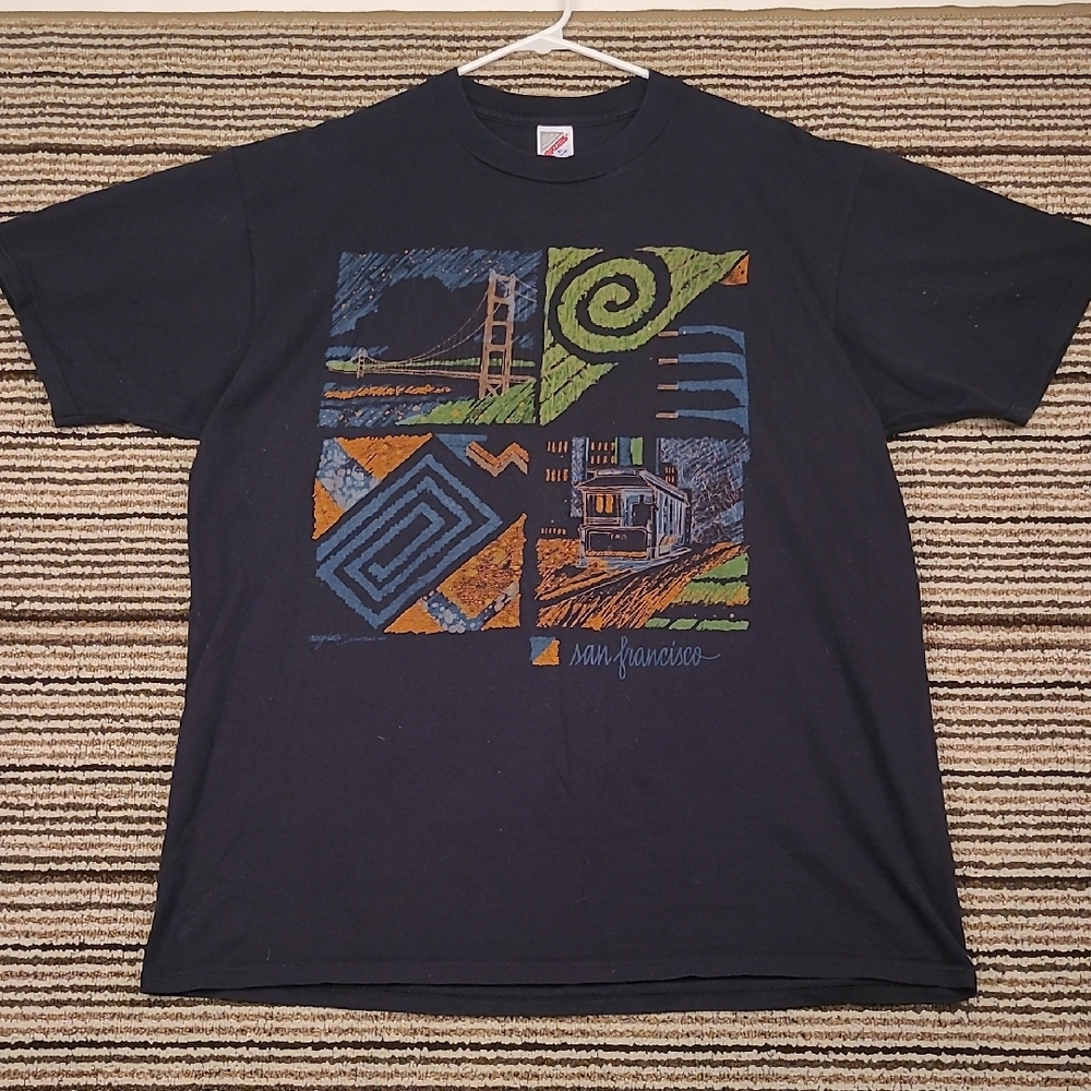 SAN FRANCISCO City Theme Vintageโ Black Cotton Jerzees USA Mens XL Shirt VTG 90s